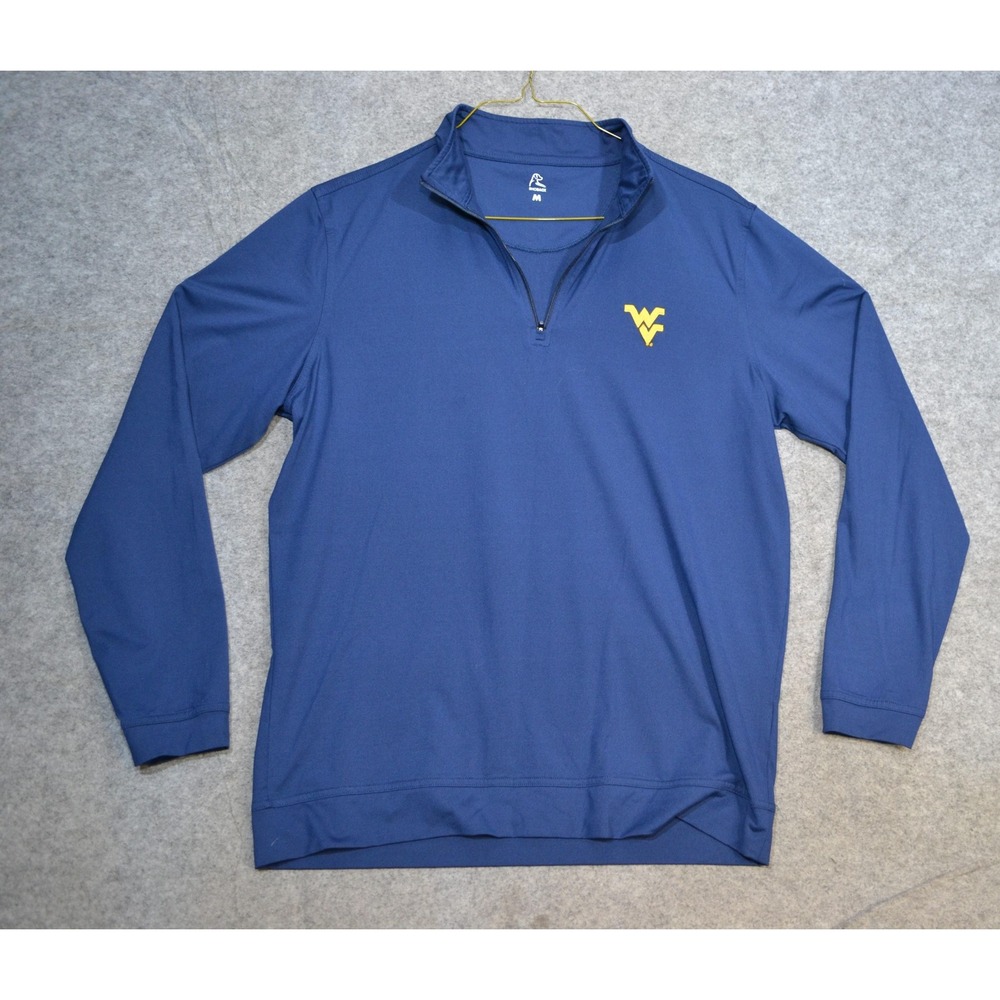Rhoback Sweatshirt Mens Medium West Virginia Mountaineers Blue NCAA Golf 1/4 Zip
